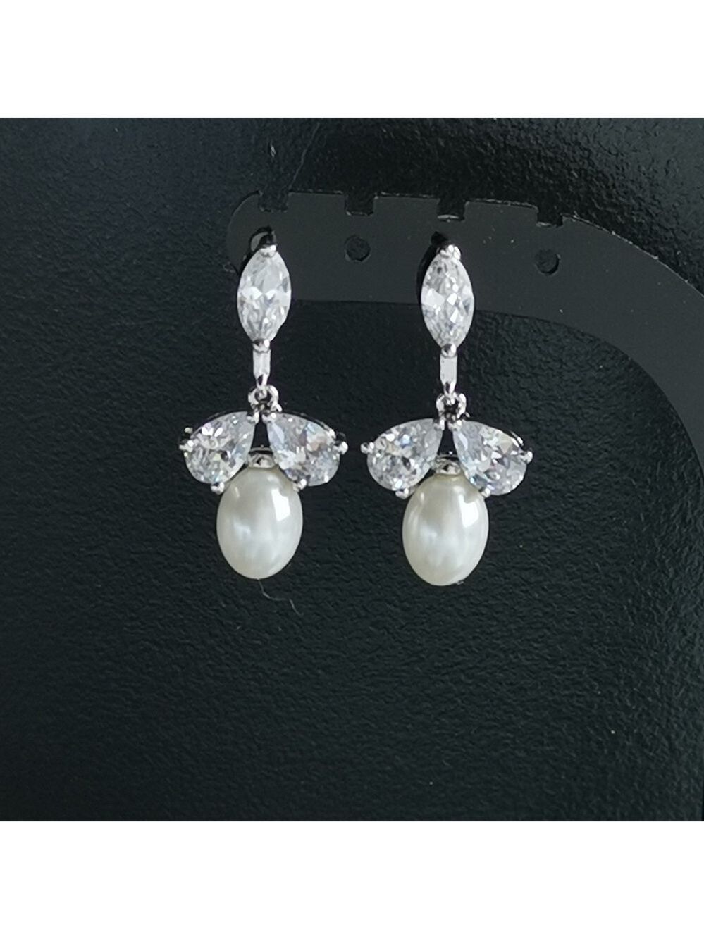 Cubic Zirconia Cultured Freshwater Pearl Dangle Earrings